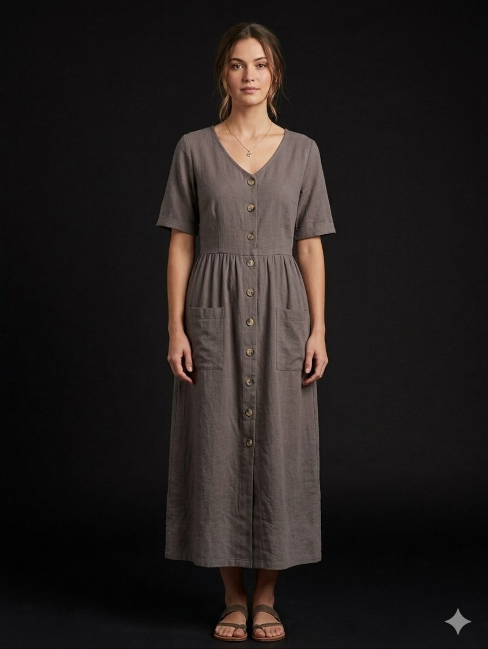 Sizes S & M Mod Ref Chocolate Brown Linen Maxi Dress Pockets NWT